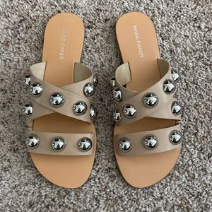 Marc Fisher Tan Studded Slide Sandals